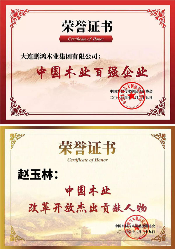 东升国际中国木业百强企业证书