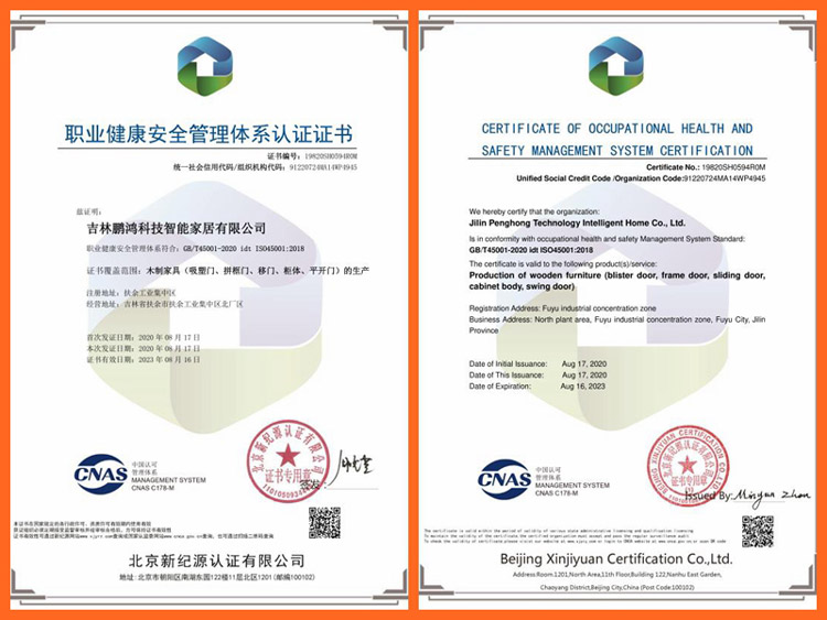 东升国际职业健康安全管理认证证书